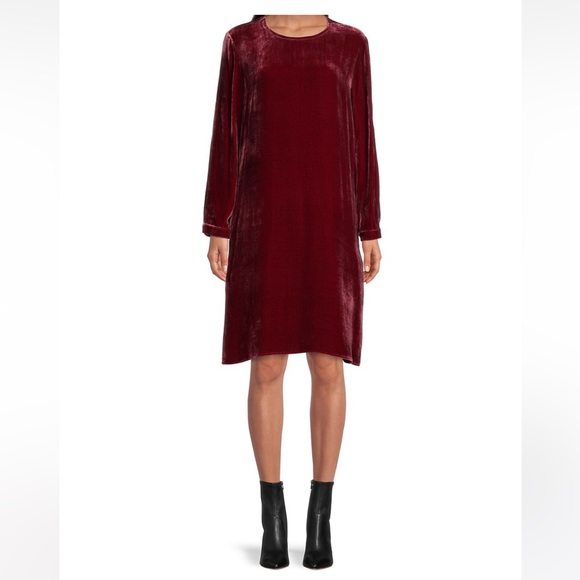 NWT EILEEN FISHER Velvet Long-Sleeve Dress - Picture 2 of 6